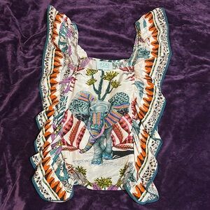 TAJ by Sabrina Crippa Multicolor Elephant Print Sequins Tank Top NWOT